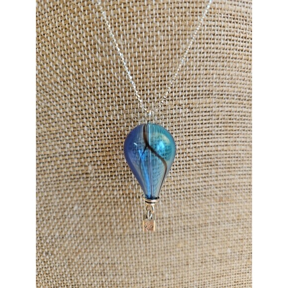 925 Sterling Silver Hot Air Balloon Pendant Necklace Blue 17" - Picture 2 of 6